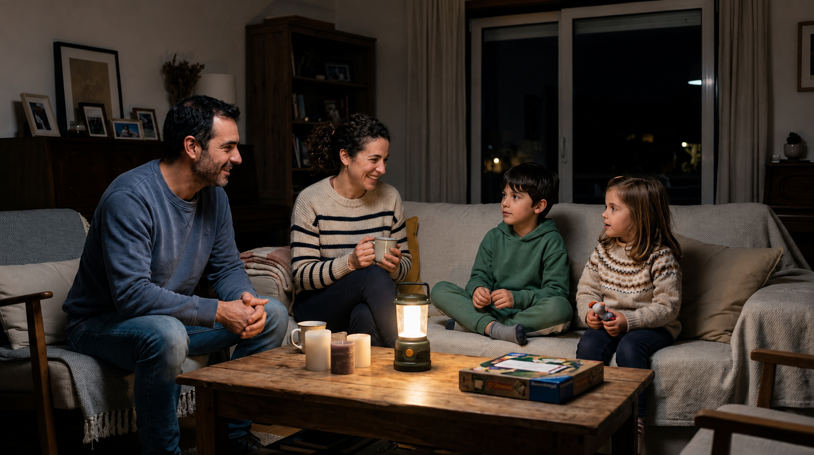 Família organizada durante uma falha de energia